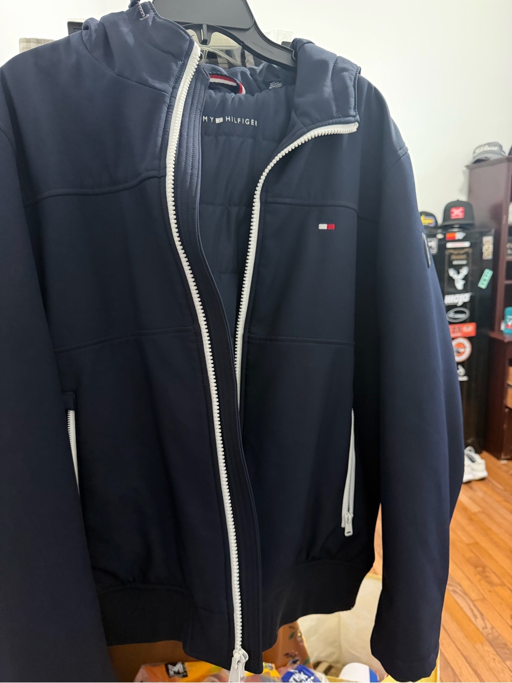 Tommy Hilfiger Men’s Navy Full‑Zip Hooded Sweatshirt with White Trim